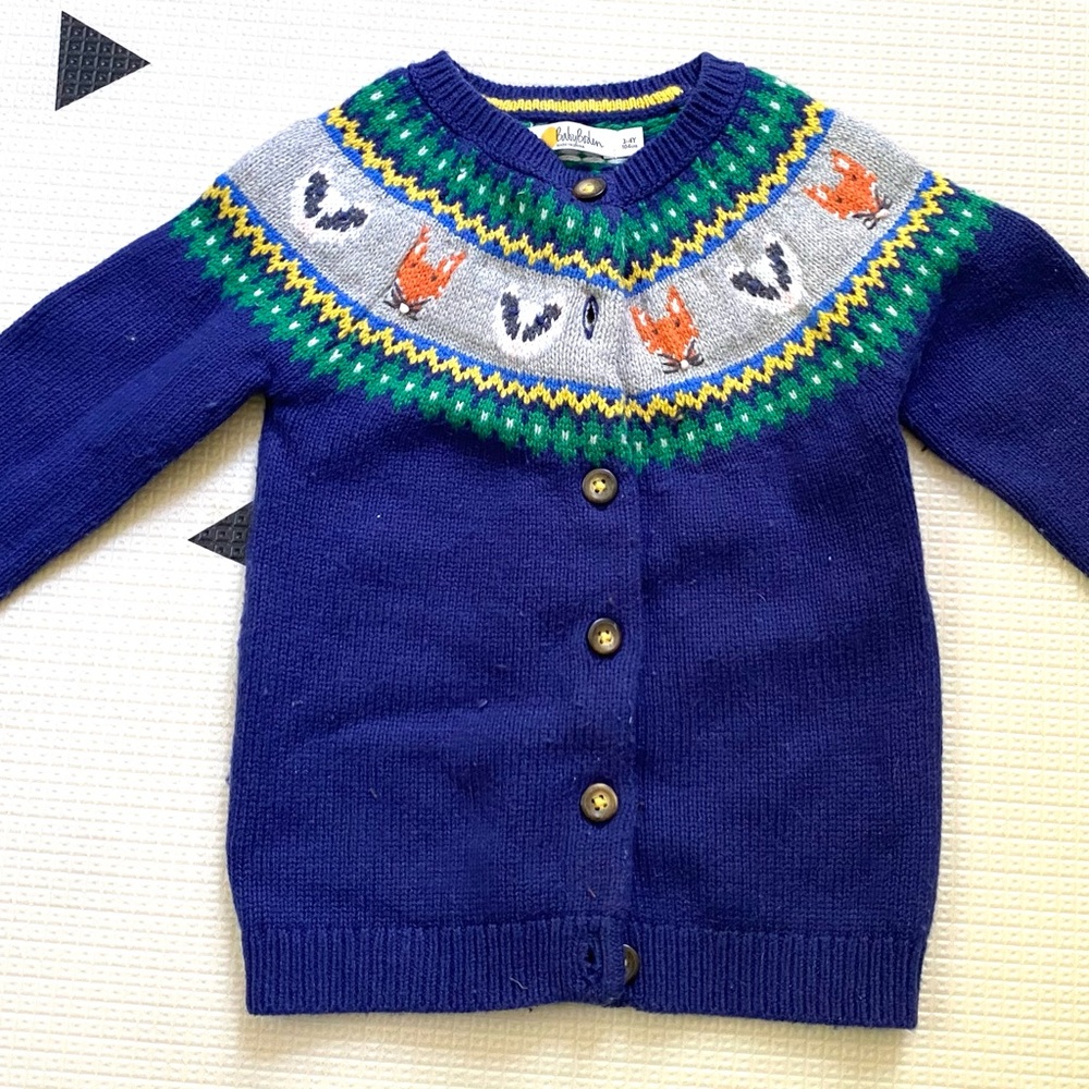 Baby Boden Blue and Green Fair Isle Sweater